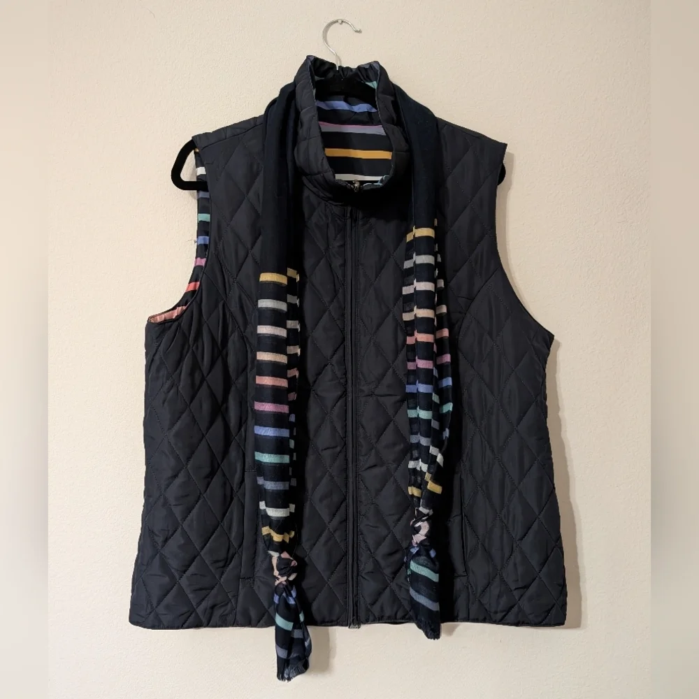 Christopher & Banks Womens Reversible Blue Striped Multicolor Vest W/ Scarf - Picture 3 of 6